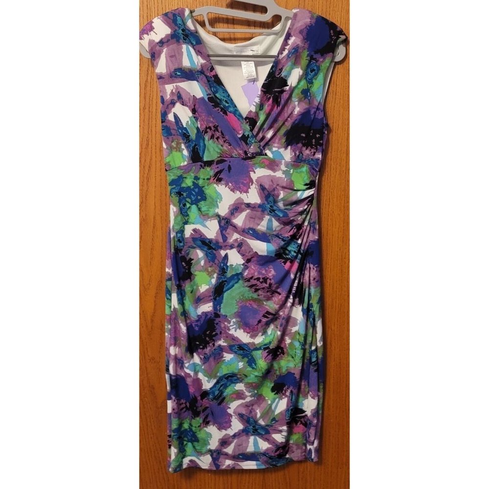 London Times Purple Floral Sleeveless Derby Party Cocktail Dress Size 4